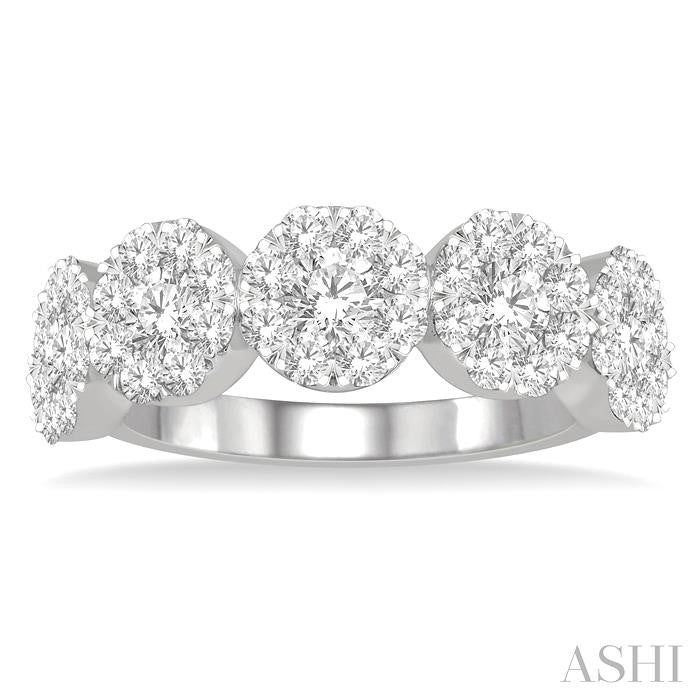 1 1/2 Ctw 5-Stone Lovebright Round Cut Diamond Band in 14K White Gold