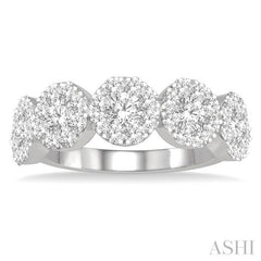 1 1/2 Ctw 5-Stone Lovebright Round Cut Diamond Band in 14K White Gold