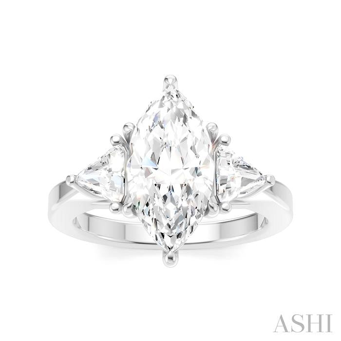 1/2 Ctw Marquise Shape Trillion and Round Cut Diamond Semi-Mount Engagement Ring in 14K White Gold