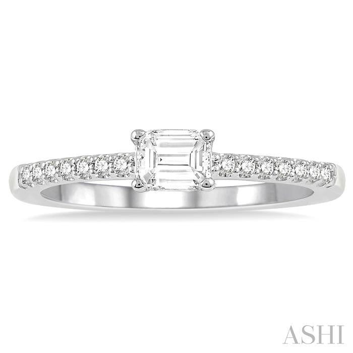 1/3 Ctw Emerald Shape & Round Cut Diamond East West Ring in 14K White Gold