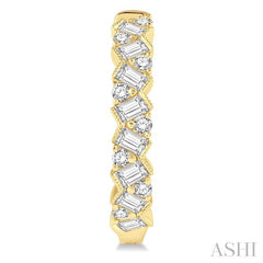 1 Ctw Zigzag Baguette and Round Cut Diamond Hoop Earrings in 14K Yellow Gold