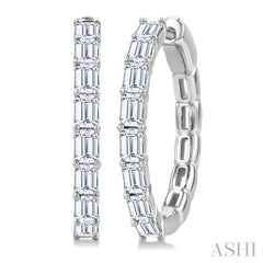 1 7/8 Ctw North-South Emerald Cut Diamond Fashion Hoop Earrings in 14K White Gold