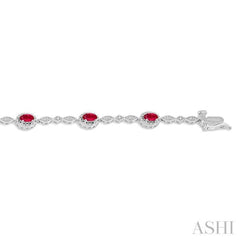 5x3 MM Oval Cut Ruby and 1/20 Ctw Round Cut Diamond Bracelet in 14K White Gold