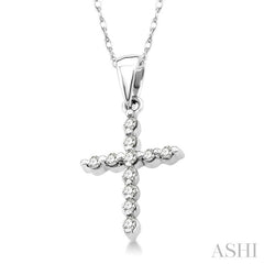 1/10 Ctw Round Cut Diamond Cross Petite Pendant in 14K White Gold with Chain