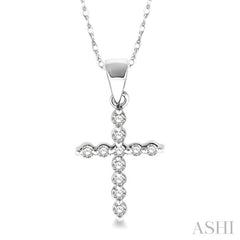 1/10 Ctw Round Cut Diamond Cross Petite Pendant in 10K White Gold with Chain