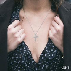 1/20 Ctw Round Cut Diamond Cross Pendant with Chain in Sterling Silver