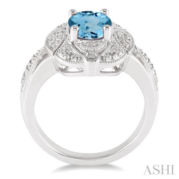9x7 MM Oval Cut Blue Topaz and 1/50 Ctw Round Cut Diamond Ring in Sterling Silver