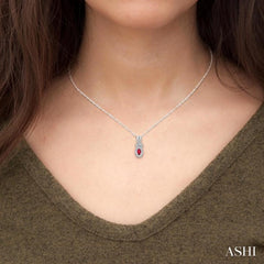 5x3 MM Oval Cut Ruby and 1/50 Ctw Round Cut Diamond Pendant in Sterling Silver with Chain