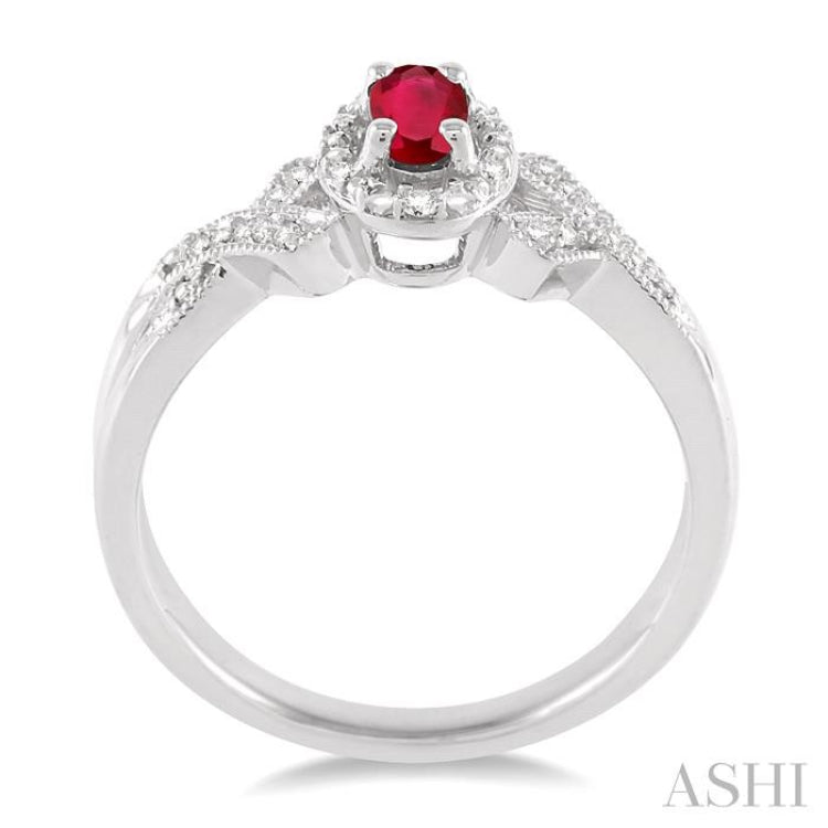 5x3 MM Oval Cut Ruby and 1/50 Ctw Round Cut Diamond Ring in Sterling Silver