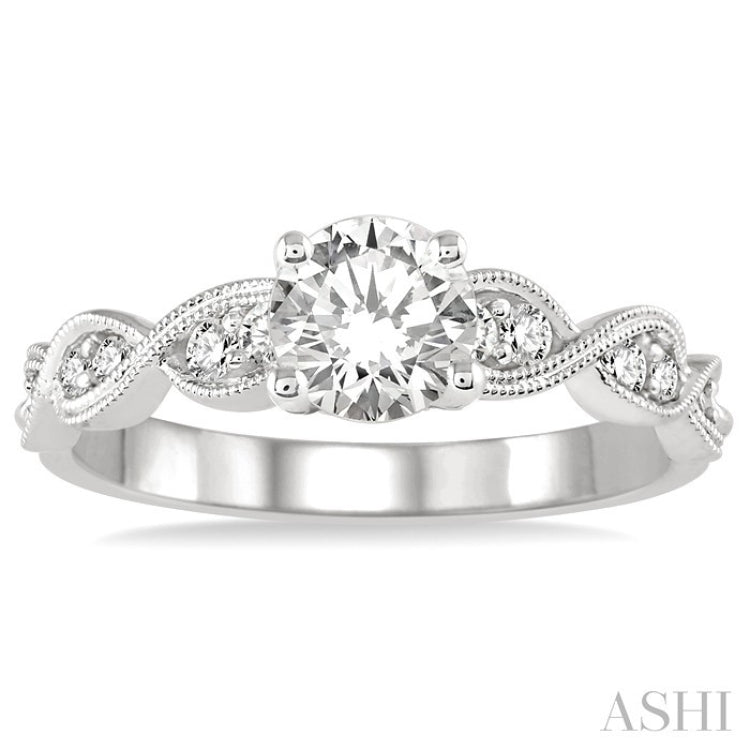 3/4 Ctw Diamond Engagement Ring with 1/2 Ct Round Cut Center Stone in 14K White Gold