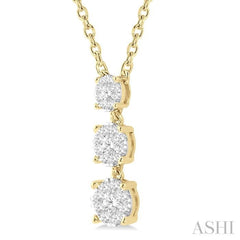 1/3 Ctw Round Cut Lovebright Diamond Layered Pendant With Chain in 14K Yellow Gold