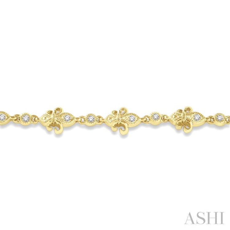 1/3 Ctw Fleur De Lis Round Cut Diamond Link Bracelet in 10K Yellow Gold