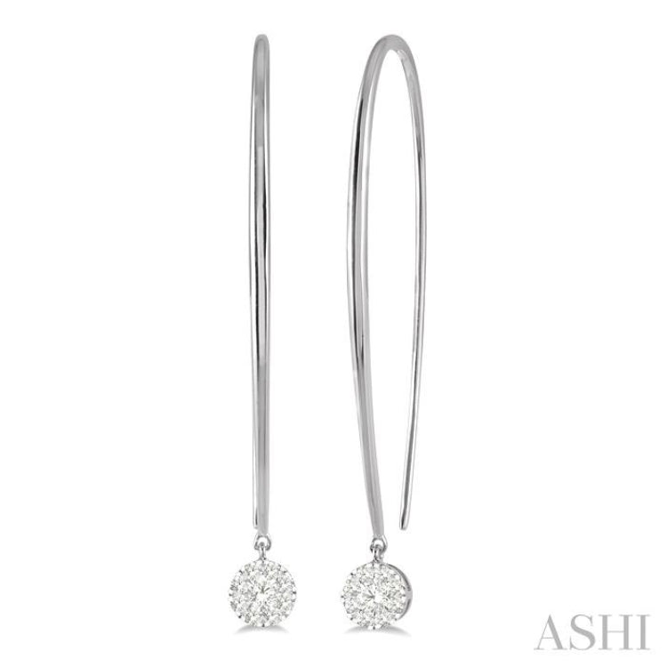 1/3 Ctw Round Dangler Lovebright Diamond Earrings in 14K White Gold