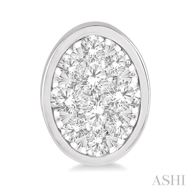 1/2 Ctw Oval Shape Lovebright Round Cut Diamond Bezel Stud Earrings in 14K White Gold