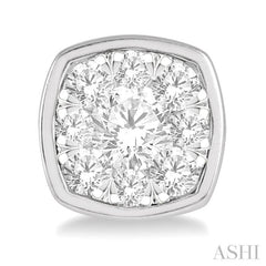 1/2 Ctw Cushion Shape Round Cut Diamond Lovebright Bezel Stud Earrings in 14K White Gold