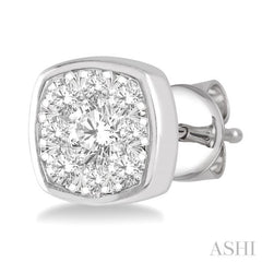 1/2 Ctw Cushion Shape Round Cut Diamond Lovebright Bezel Stud Earrings in 14K White Gold