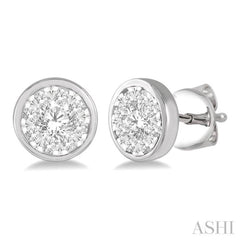 1/2 Ctw Lovebright Round Cut Diamond Bezel Stud Earrings in 14K White Gold