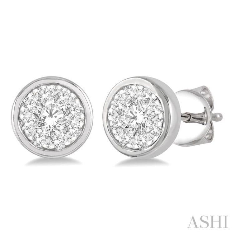 1/3 Ctw Lovebright Round Cut Diamond Bezel Stud Earrings in 14K White Gold