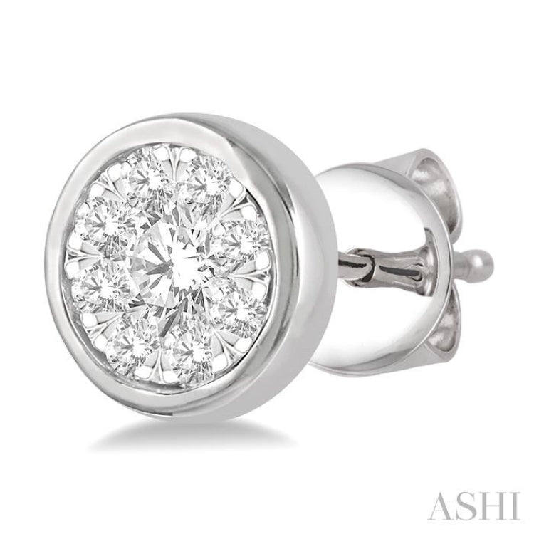 1/3 Ctw Lovebright Round Cut Diamond Bezel Stud Earrings in 14K White Gold