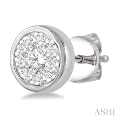 1/3 Ctw Lovebright Round Cut Diamond Bezel Stud Earrings in 14K White Gold