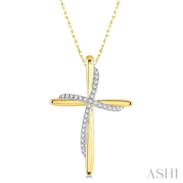 1/10 Ctw Round Cut Diamond Draped Cross Charm Pendant With Chain in 10K Yellow Gold
