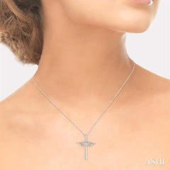1/10 Ctw Angel Wing & Heart Round Cut Diamond Cross Pendant With Chain in 10K White Gold