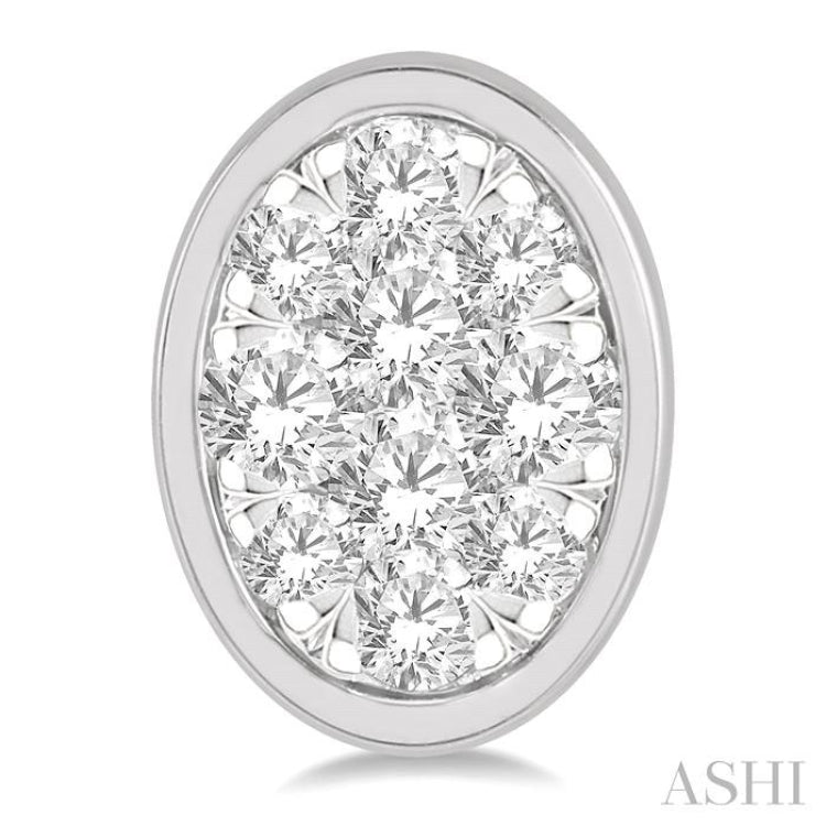 1/3 Ctw Oval Shape Lovebright Round Cut Diamond Bezel Stud Earrings in 14K White Gold
