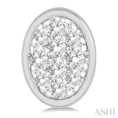 1/3 Ctw Oval Shape Lovebright Round Cut Diamond Bezel Stud Earrings in 14K White Gold