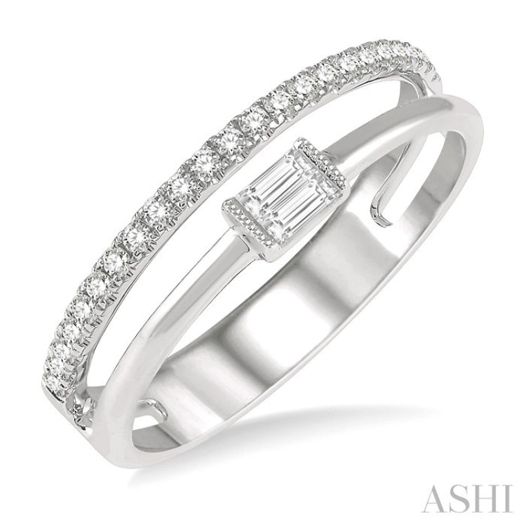 1/5 Ctw Double Row Baguette and Round Diamond Fashion Ring in 14K White Gold