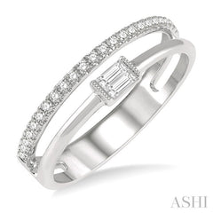 1/5 Ctw Double Row Baguette and Round Diamond Fashion Ring in 14K White Gold