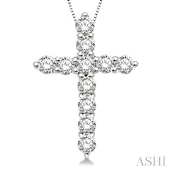 3/4 Ctw Round Cut Diamond Cross Pendant in 14K White Gold with Chain