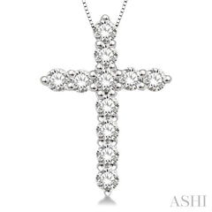1/2 Ctw Round Cut Diamond Cross Pendant in 14K White Gold with Chain