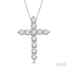 1/4 Ctw Round Cut Diamond Cross Pendant in 14K White Gold with Chain