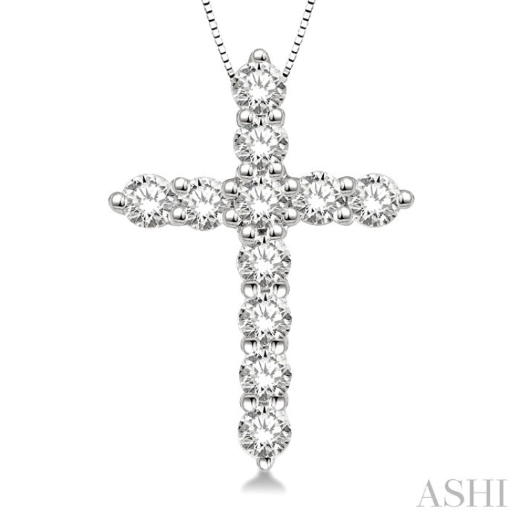 1/4 Ctw Round Cut Diamond Cross Pendant in 14K White Gold with Chain
