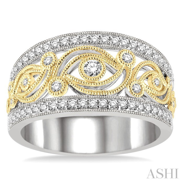 1/2 Ctw Round Cut Diamond Fashion Band in 14K White and Yellow Gold