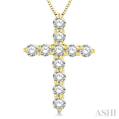 1 Ctw Round Cut Diamond Cross Pendant in 14K Yellow Gold with Chain