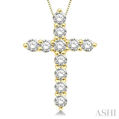 3/4 Ctw Round Cut Diamond Cross Pendant in 14K Yellow Gold with Chain