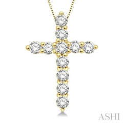 1/4 Ctw Round Cut Diamond Cross Pendant in 14K Yellow Gold with Chain