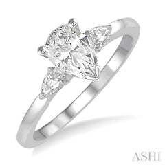 3/4 Ctw Pear Cut Diamond Ladies Engagement Ring With 1/2 Ct Pear Cut Center Stone in 14K White Gold