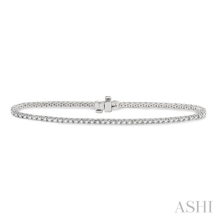 1 Ctw Square Shape Round Cut Diamond Tennis Bracelet in 18K White Gold