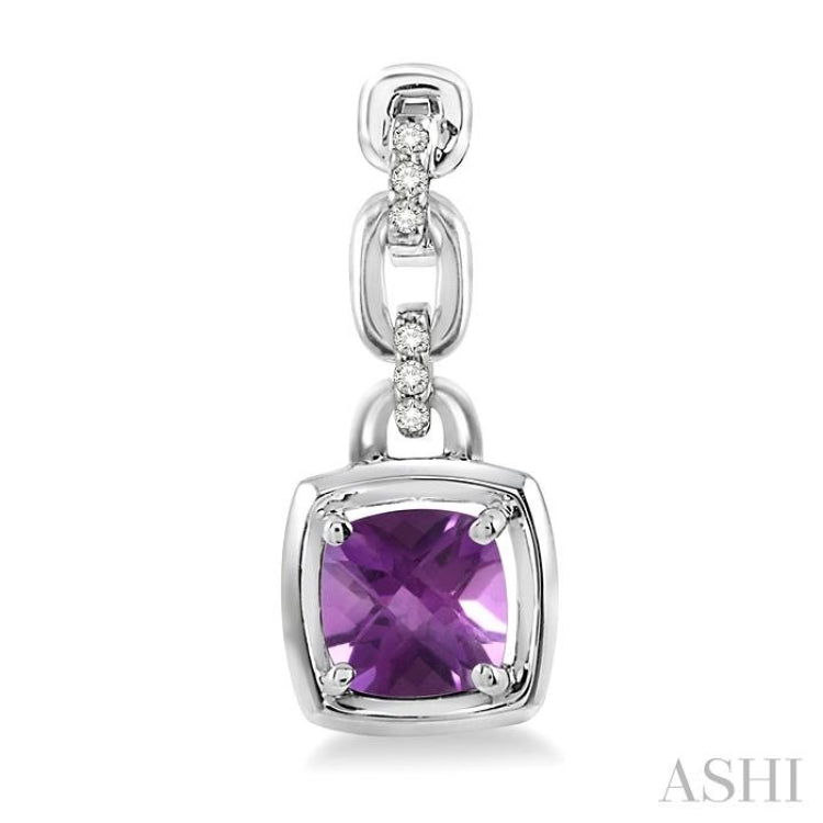 6x6 MM Cushion Checker Amethyst and 1/10 Ctw Round Cut Diamond Earrings in Sterling Silver