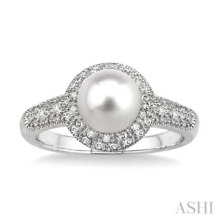 6.5x6.5 MM Cultured Pearl and 1/20 Ctw Round Cut Diamond Ring in Sterling Silver