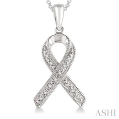 1/20 Ctw Round Cut Diamond Support Ribbon Pendant in Sterling Silver with Chain