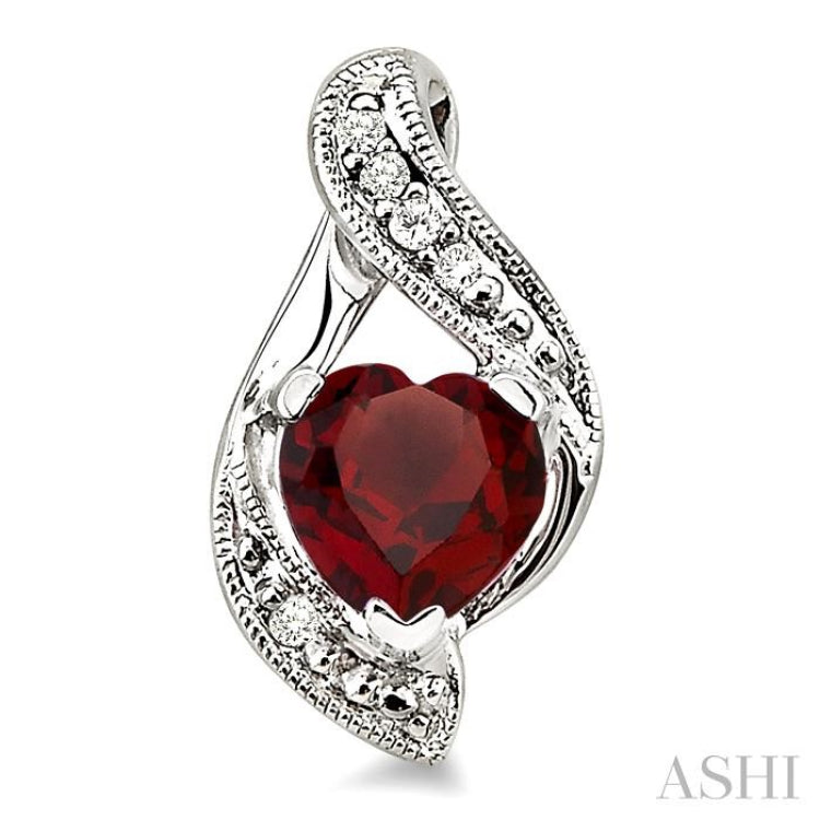 6x6 MM Heart Shape Garnet and 1/20 Ctw Round Cut Diamond Earrings in Sterling Silver