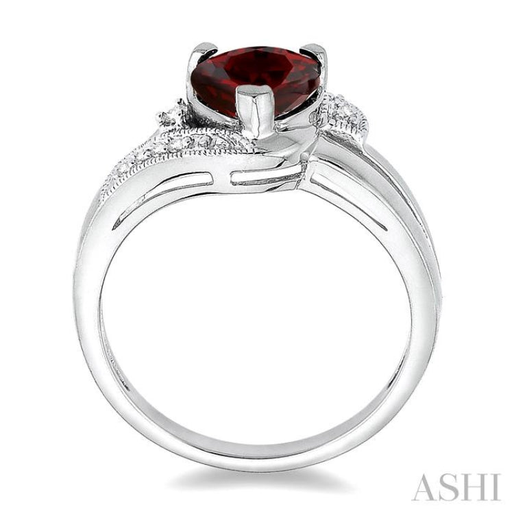7x7 MM Heart Shape Garnet and 1/20 Ctw Round Cut Diamond Ring in Sterling Silver