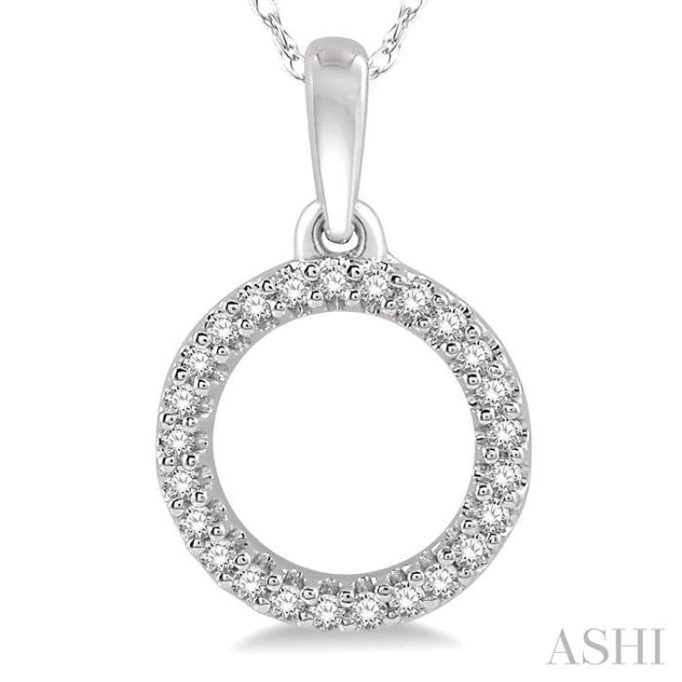 1/10 Ctw Hollow Cut Circle Round Cut Diamond Petite Pendant With Chain in 10K White Gold