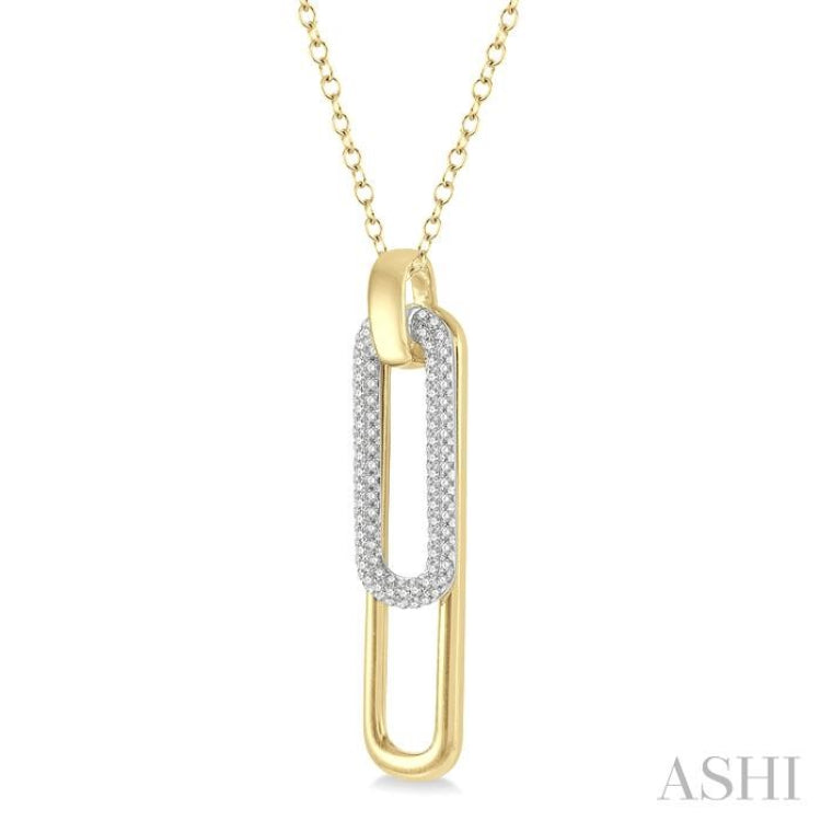 3/8 Ctw Two Tone Paperclip Round Cut Diamond Pendant With Chain in 14K Yellow and White Gold
