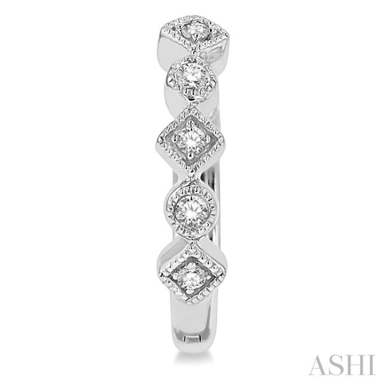 1/10 Ctw Circular & Rhombus Mount Round Cut Diamond Huggie Petite Earrings in 10K White Gold