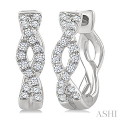 1/6 Ctw Entwined Round Cut Diamond Huggie Petite Earrings in 10K White Gold