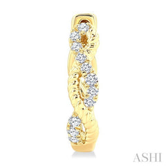 1/10 Ctw Split & Twisted Rope and Round Cut Diamond Huggie Petite Earrings in 10K Yellow Gold